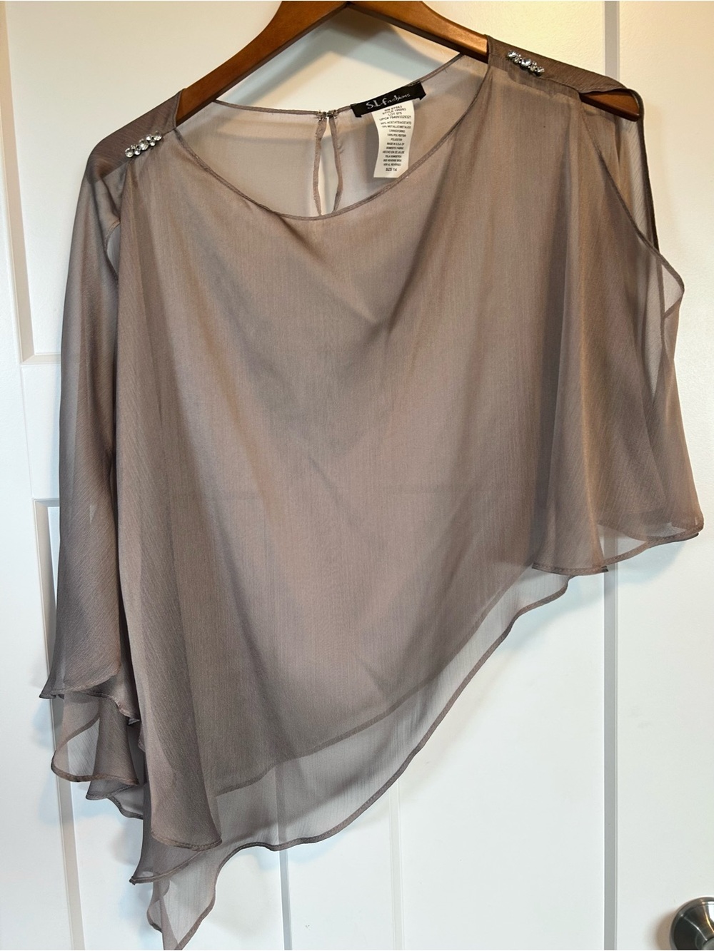 Vintage 90s S.L. Fashions Metallic Crochet Lace & Chiffon Cape 2-Piece Dress Set - Picture 6 of 15